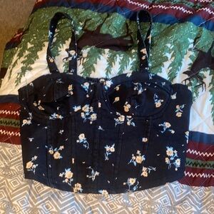 Walmart size small (3-5) black floral corset crop top